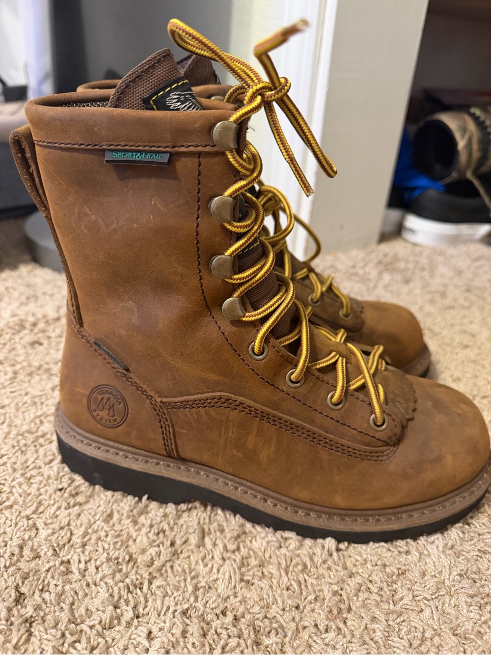 Sportscraft Kids Tan Brown Lace-Up Leather Boots with Yellow Laces